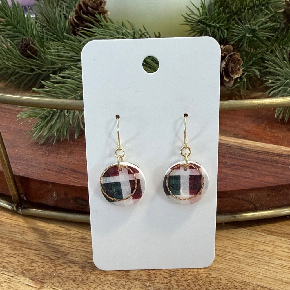 Plaid Drop Clay Earrings